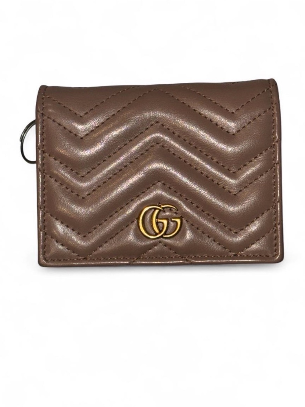 AUTHENTIC Gucci GG Marmont Taupe Chevron Quilted Leather Compact Wallet